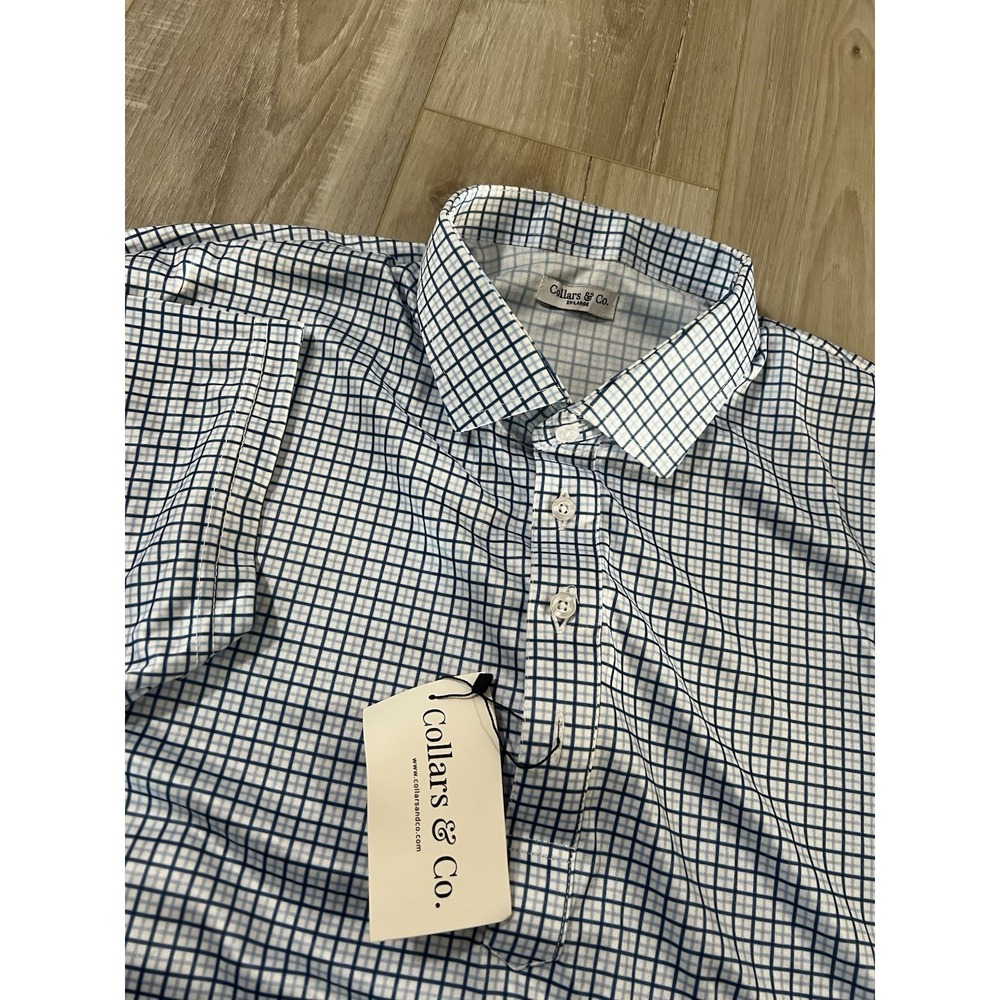 Collars and Co  Relaxed Short Sleeve Polo Blue Window Check 2XL NWT..